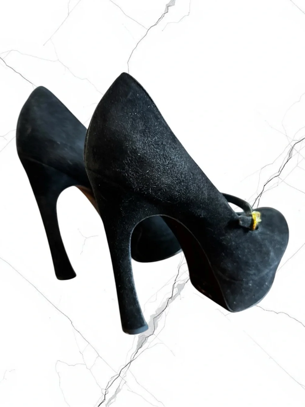 YVES SAINT LAURENT  Black Suede Mary Jane Platform Pumps EU 37